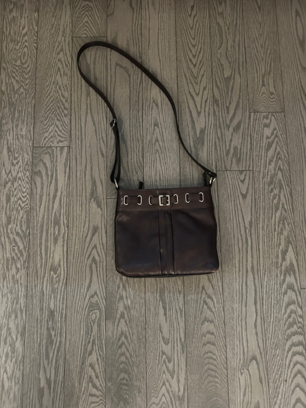 Brown Leather Buckle Crossbody Bag